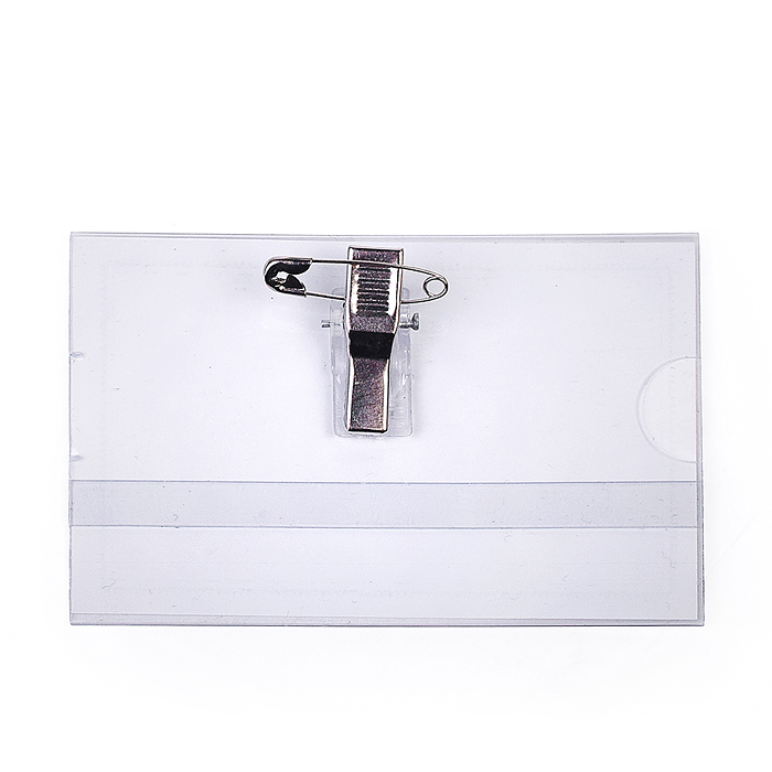 Бэйджи горизонтальные, жесткие, с клипсой и булавкой