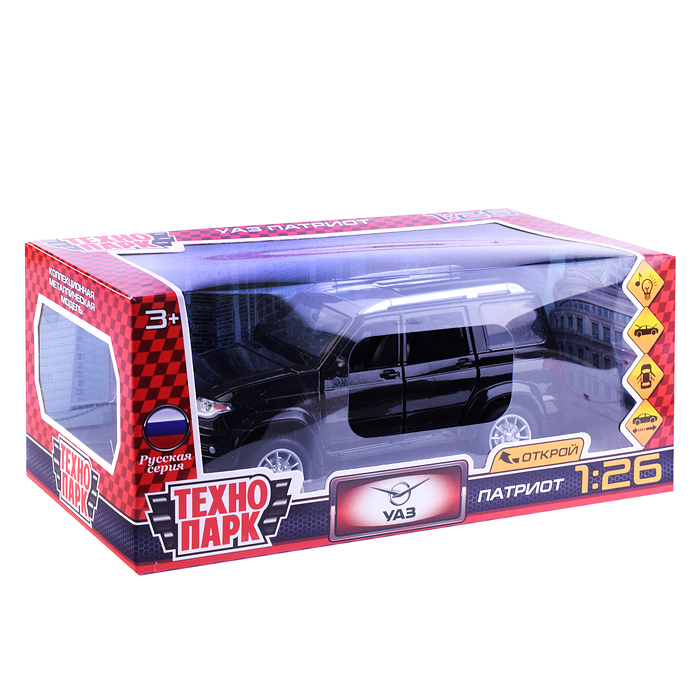 Фото к товару Машина металл UAZ Патриот 17,8 см, (свет-звук, откр. двери, черн.) инерц., в коробке Машина металл UAZ Патриот 17,8 см, (свет-звук, откр. двери, черн.) инерц., в коробке