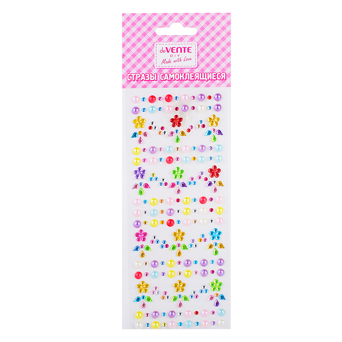 Стразы самоклеящиеся "Цветочная поляна" акриловые, карточка 7,5x18 cм, цвета ассорти, в пла