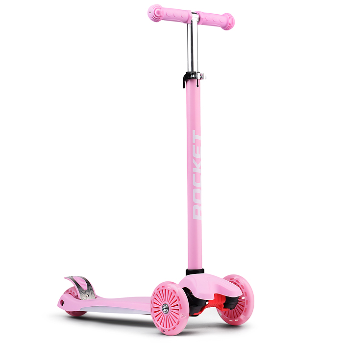 Фото к товару Самокат 3-х колесный ROCKET,колеса PU со светом, ABEC 7, розовый Самокат 3-х колесный ROCKET,колеса PU со светом, ABEC 7, розовый