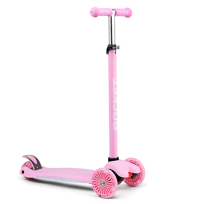 Фото к товару Самокат 3-х колесный ROCKET,колеса PU со светом, ABEC 7, розовый Самокат 3-х колесный ROCKET,колеса PU со светом, ABEC 7, розовый