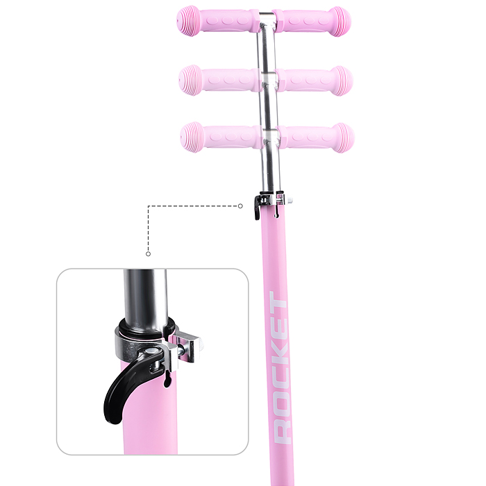 Фото к товару Самокат 3-х колесный ROCKET,колеса PU со светом, ABEC 7, розовый Самокат 3-х колесный ROCKET,колеса PU со светом, ABEC 7, розовый