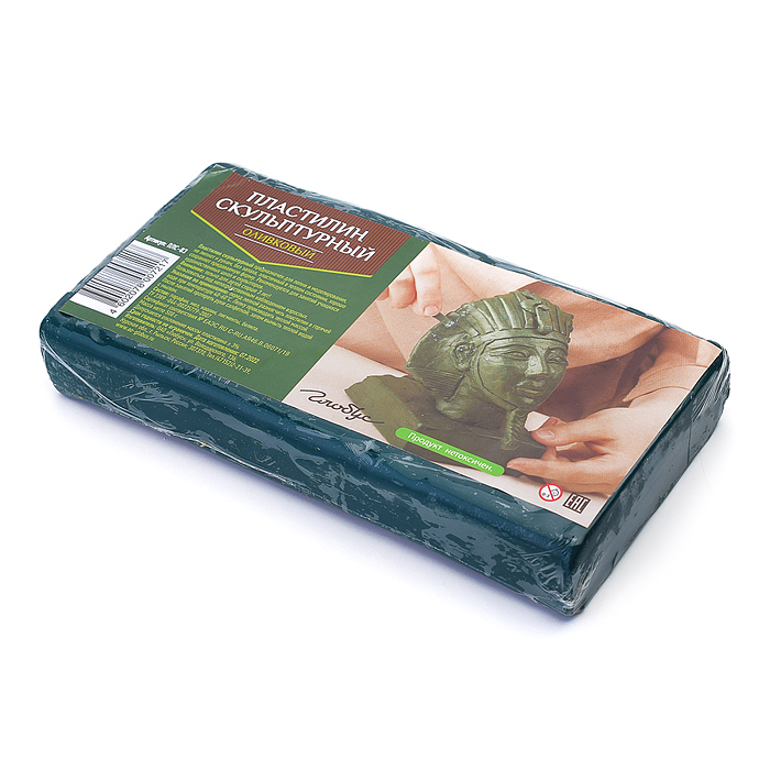 Пластилин скульптурный оливковый, 500 г, пленка, мягкий/ПЛС-03 Пластилин скульптурный оливковый, 500 г, пленка, мягкий/ПЛС-03