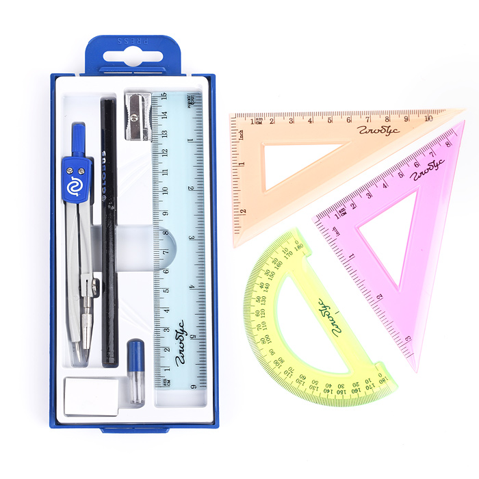 Набор чертежный "Школа" (09 предметов) цвет синий, в пластиковом футляре с блистерным подвес Набор чертежный "Школа" (09 предметов) цвет синий, в пластиковом футляре с блистерным подвес