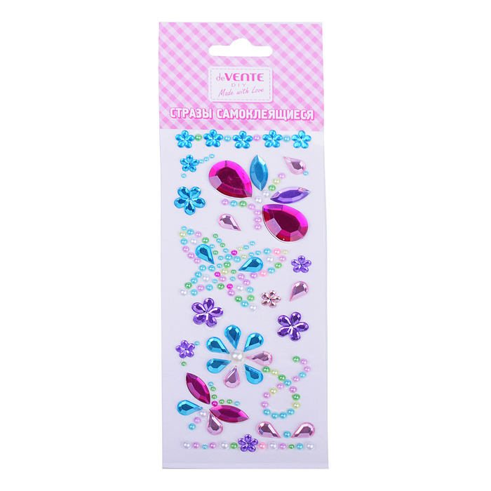Стразы самоклеящиеся "Бабочки" акриловые, карточка 7,5x18 cм, цвета ассорти, в пластиковом 
