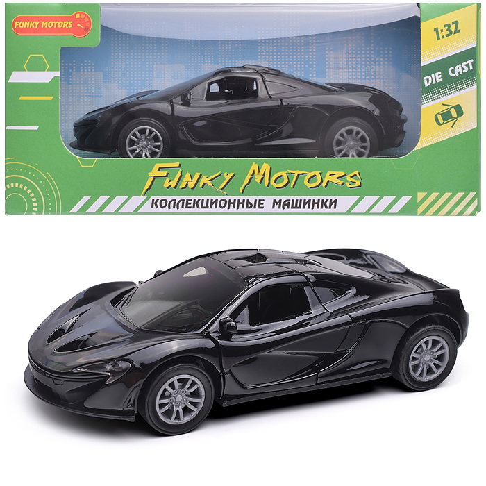Чёрная инерционная машинка Спорт die-cast,1:32, открывающиеся двери 