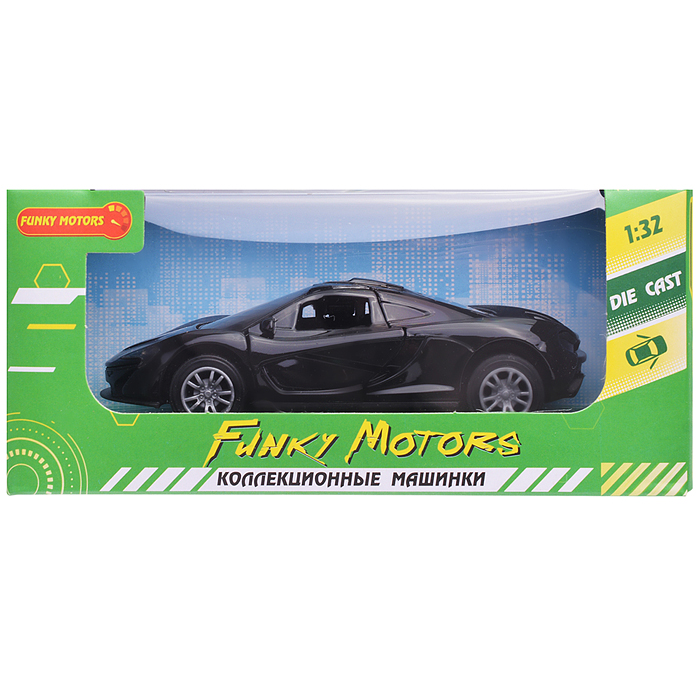 Чёрная инерционная машинка Спорт die-cast,1:32, открывающиеся двери 