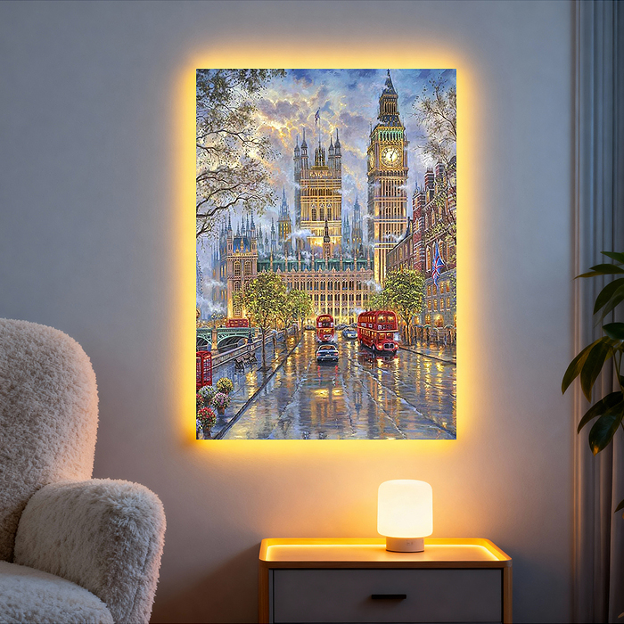 Фото к товару Мозаика алмазная MKA3020-142 "Лондон" (с гирляндой) 20*30см. Мозаика алмазная MKA3020-142 "Лондон" (с гирляндой) 20*30см.