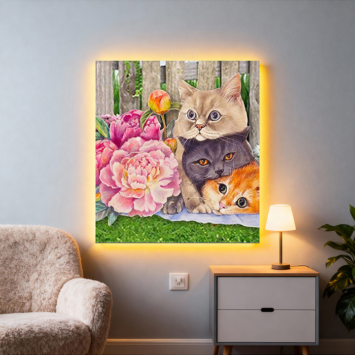 Фото к товару Мозаика алмазная MKA2020-53 "Дружба кошачья" (с гирляндой) 20*20см. Мозаика алмазная MKA2020-53 "Дружба кошачья" (с гирляндой) 20*20см.