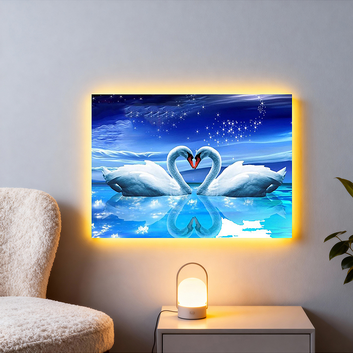 Мозаика алмазная MKA3020-132 "Прекрасные лебеди" (светится в темноте) 20*30см.