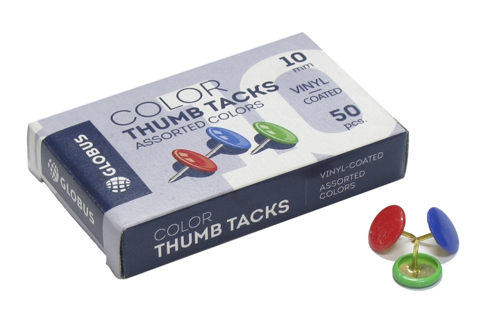 Кнопки канцелярские 10 мм 50 шт., карт. упаковка, цветные Кнопки канцелярские 10 мм 50 шт., карт. упаковка, цветные