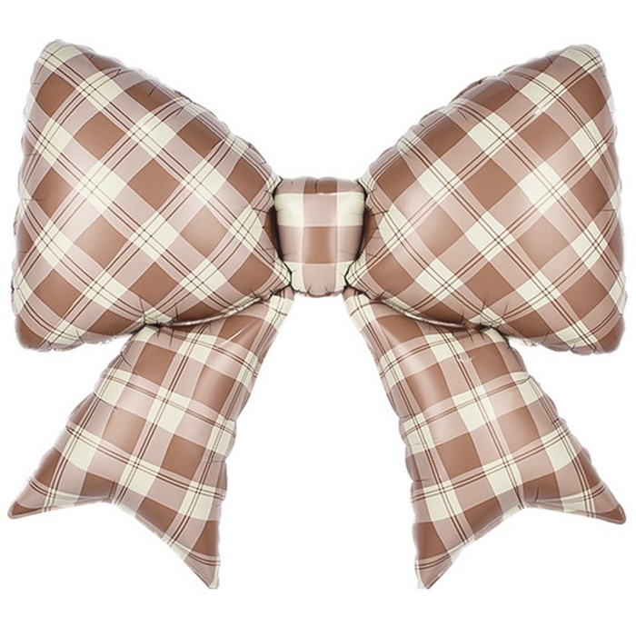 Шар (38''/97 см) Фигура, Бант, Клетка Виши, Бежевый, Сатин, 1 шт. в уп.