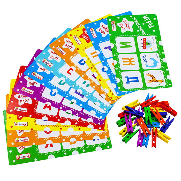 Фото к товару Игры с прищепками "Учим буквы" Игры с прищепками "Учим буквы"