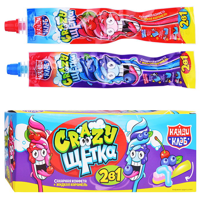 Сахарная конфета и жидкая карамель "Crazy щетка 2в1" 12гр*30шт