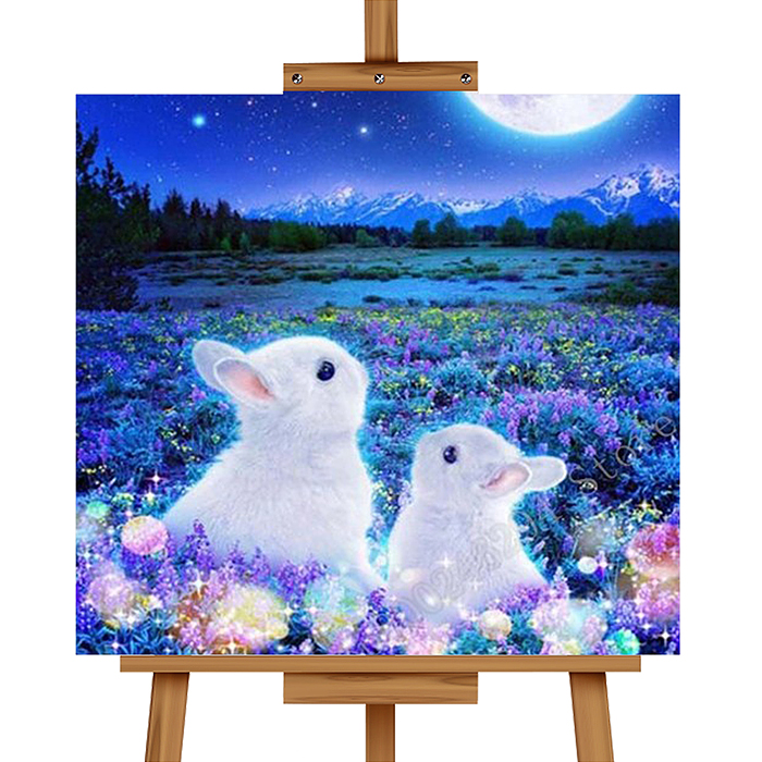 Мозаика алмазная MKA2020-44 "Кролики в полнолуние" (светится в темноте) 20*20см.