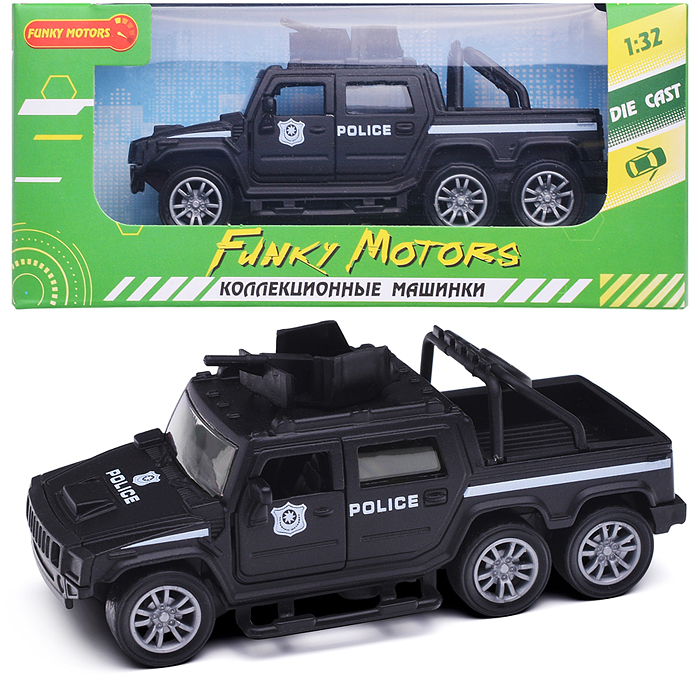 Чёрная инерционная служебная машинка Пикап die-cast,1:32, открывающиеся двери