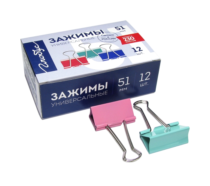 Зажимы для бумаг 51 мм 12 шт., цветные Зажимы для бумаг 51 мм 12 шт., цветные