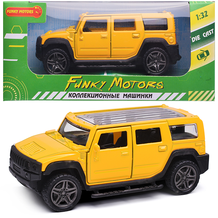 Жёлтая инерционная машинка Внедорожник с люком die-cast,1:32, открывающиеся двери