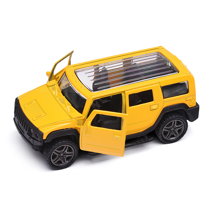 Фото к товару Жёлтая инерционная машинка Внедорожник с люком die-cast,1:32, открывающиеся двери Жёлтая инерционная машинка Внедорожник с люком die-cast,1:32, открывающиеся двери