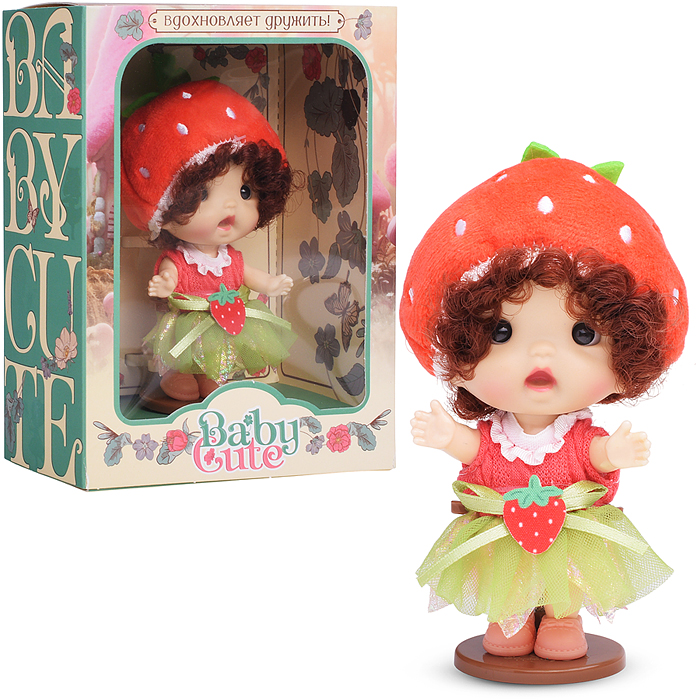 Виниловая кукла Baby Cute Flower с подставкой, 10 см "Клубника" Виниловая кукла Baby Cute Flower с подставкой, 10 см "Клубника"