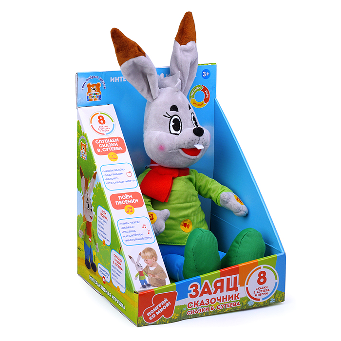 Мягкая игрушка "Заяц сказочник" интеракт. Сутеев В. (33 см, озвуч) в коробке Мягкая игрушка "Заяц сказочник" интеракт. Сутеев В. (33 см, озвуч) в коробке