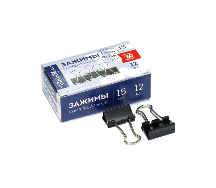 Зажимы для бумаг 15 мм 12 шт., черные Зажимы для бумаг 15 мм 12 шт., черные