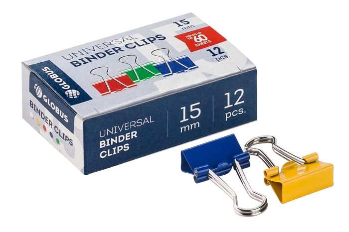 Зажимы для бумаг 15 мм 12 шт., цветные Зажимы для бумаг 15 мм 12 шт., цветные