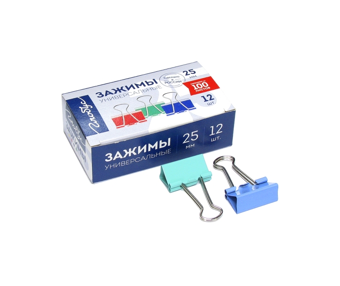 Зажимы для бумаг 25 мм 12 шт., цветные Зажимы для бумаг 25 мм 12 шт., цветные