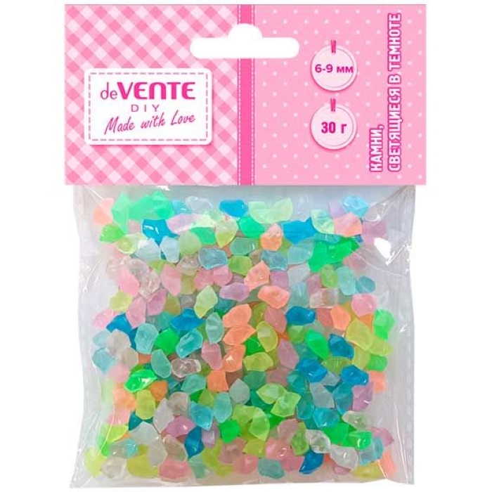 Камни, светящиеся в темноте "DIY Радужные кристаллы" 6-9 мм, 30 г, в пластиковом пакете с б