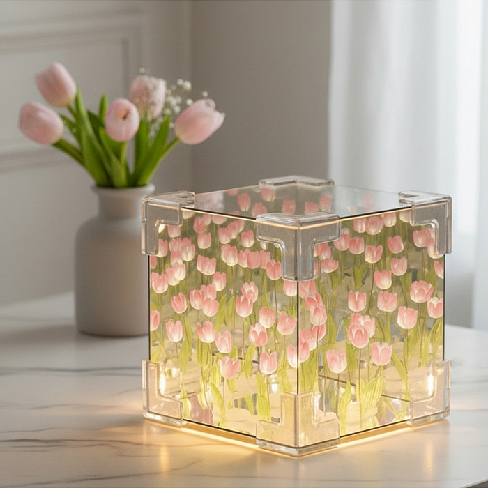 Набор для творчества-светильник XYD-05 "Куб" розовые тюльпаны, в пакете