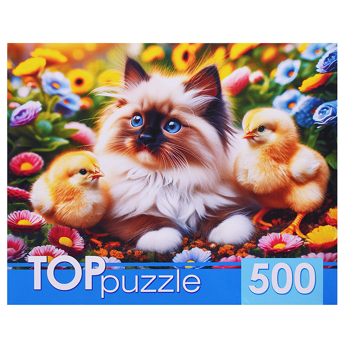 Пазлы 500 TOPpuzzle "Котенок и цыплята"
