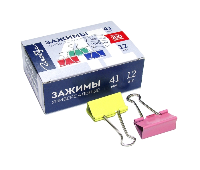 Зажимы для бумаг 41 мм 12 шт., цветные Зажимы для бумаг 41 мм 12 шт., цветные