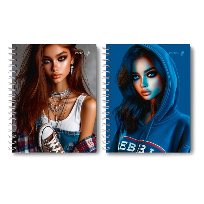 Тетрадь 80 л. клетка "Чаровница" A5 на гребне с твердой обложкой, глянцевая ламинация  