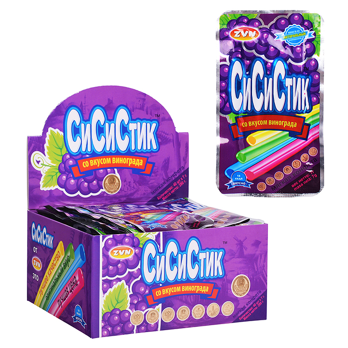 Мягкая конфета "Си Си стик" со вкусом винограда в соломинках 7г*40шт