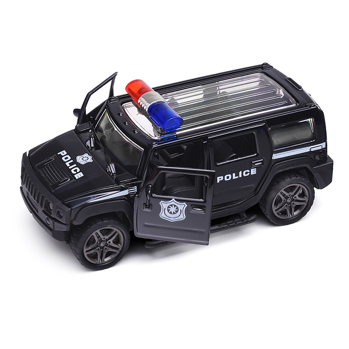 Чёрная инерционная служебная машинка с мигалкой die-cast,1:32, открывающиеся двери