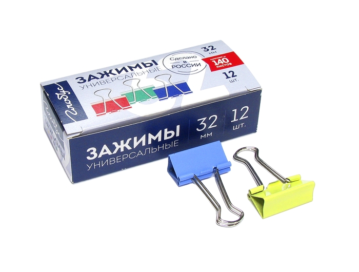 Зажимы для бумаг 32 мм 12 шт., цветные Зажимы для бумаг 32 мм 12 шт., цветные