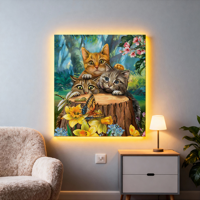 Фото к товару Мозаика алмазная MKA2020-51 "Котятки" (с гирляндой) 20*20см. Мозаика алмазная MKA2020-51 "Котятки" (с гирляндой) 20*20см.