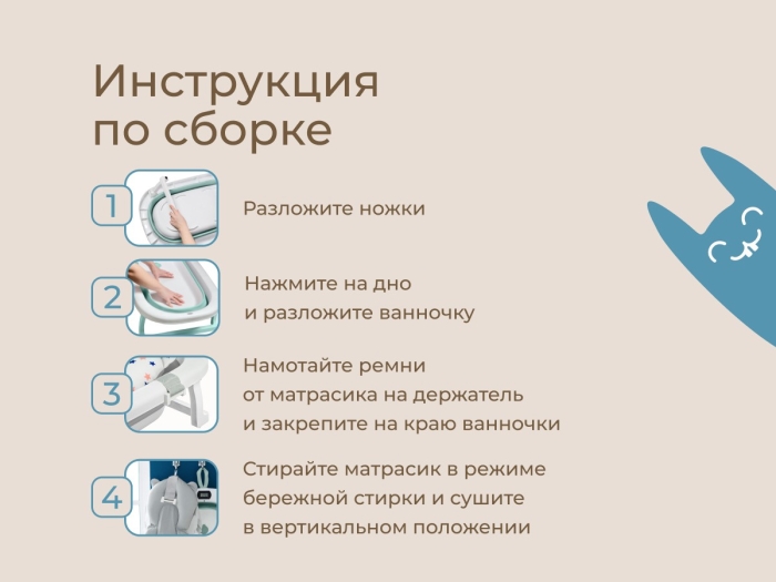 Фото к товару Ванночка складная с термометром и матрасиком, зеленая Ванночка складная с термометром и матрасиком, зеленая