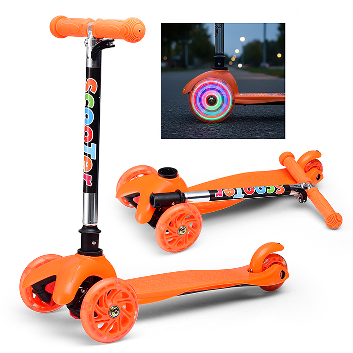 Самокат U026125Y оранжевый, 3-х колесный, в коробке