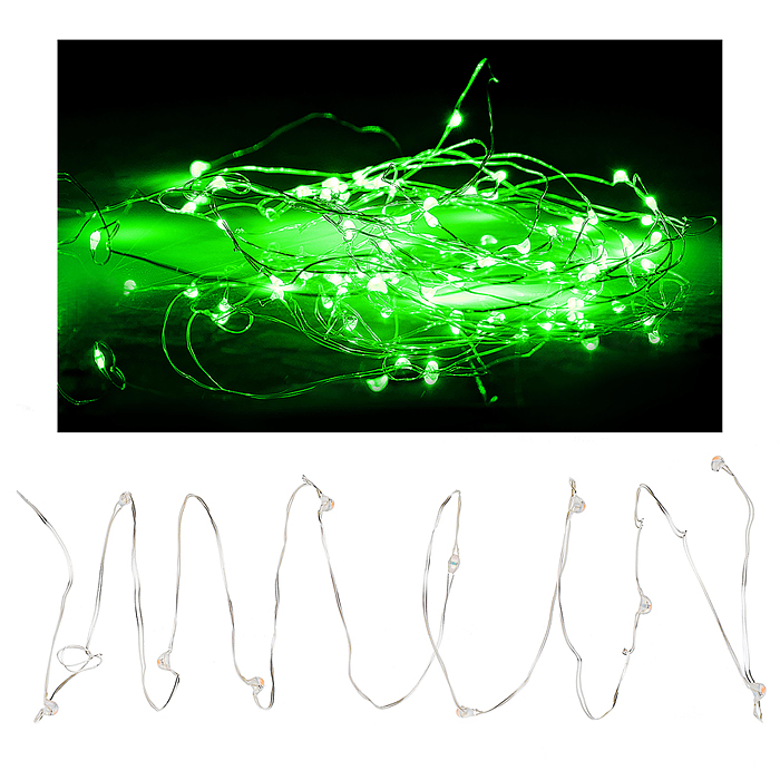 Электрогирлянда светодиодная Роса, 10 м, 100 ламп, зеленый в пакете 