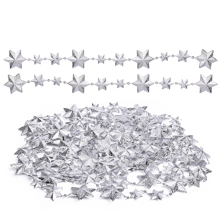 Бусы новогодние S2639 "Серебряные звёзды" (4м) в пакете Бусы новогодние S2639 "Серебряные звёзды" (4м) в пакете