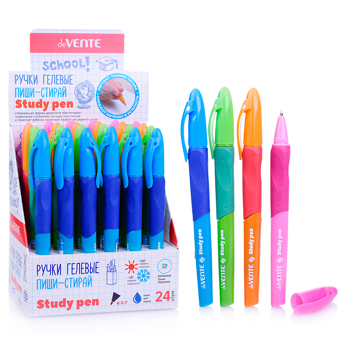 Ручка гелевая стираемая "Study Pen" обучающая письму, для правшей, d=0,7 мм, с каучуковым д