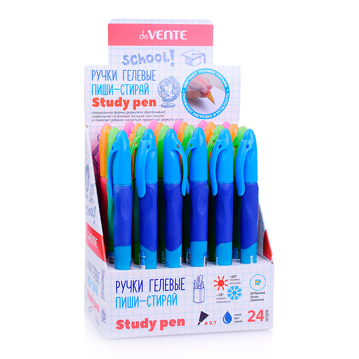 Фото к товару Ручка гелевая стираемая "Study Pen" обучающая письму, для правшей, d=0,7 мм, с каучуковым д Ручка гелевая стираемая "Study Pen" обучающая письму, для правшей, d=0,7 мм, с каучуковым д