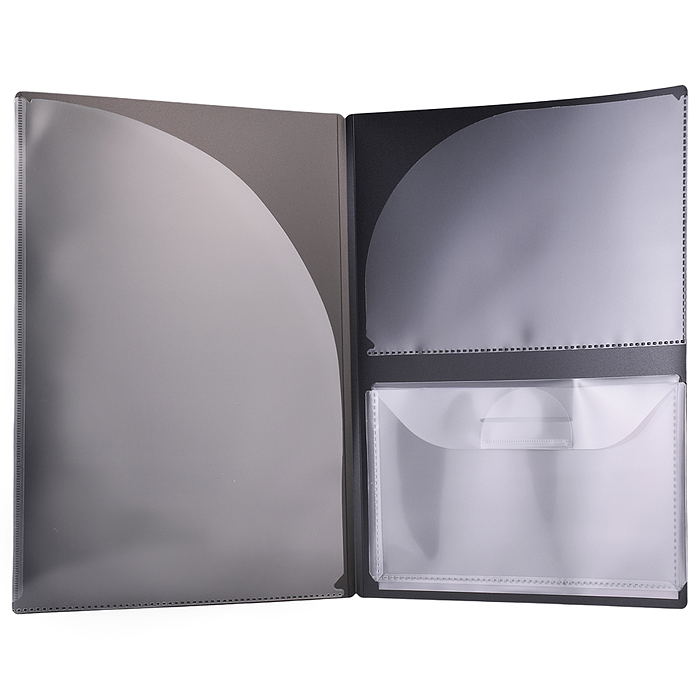 Фото к товару Папка для документов с 3-мя карманами "Black" A4 (230x310 мм) 600 мкм, 3 прозрачных кармана Папка для документов с 3-мя карманами "Black" A4 (230x310 мм) 600 мкм, 3 прозрачных кармана