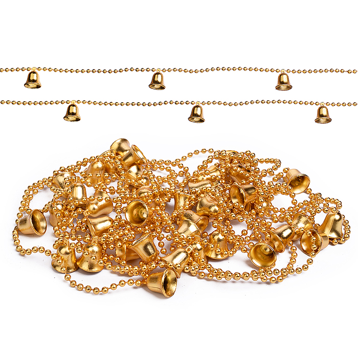 Бусы новогодние S2638 (золотые с колокольчиками, 5м) в пакете