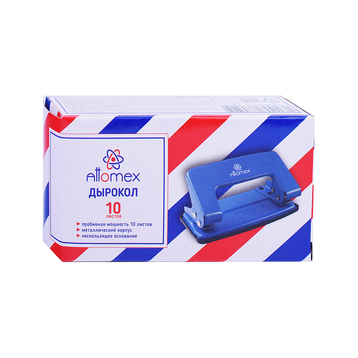 Дырокол (10 листов) металлический, в картонной коробке, синий