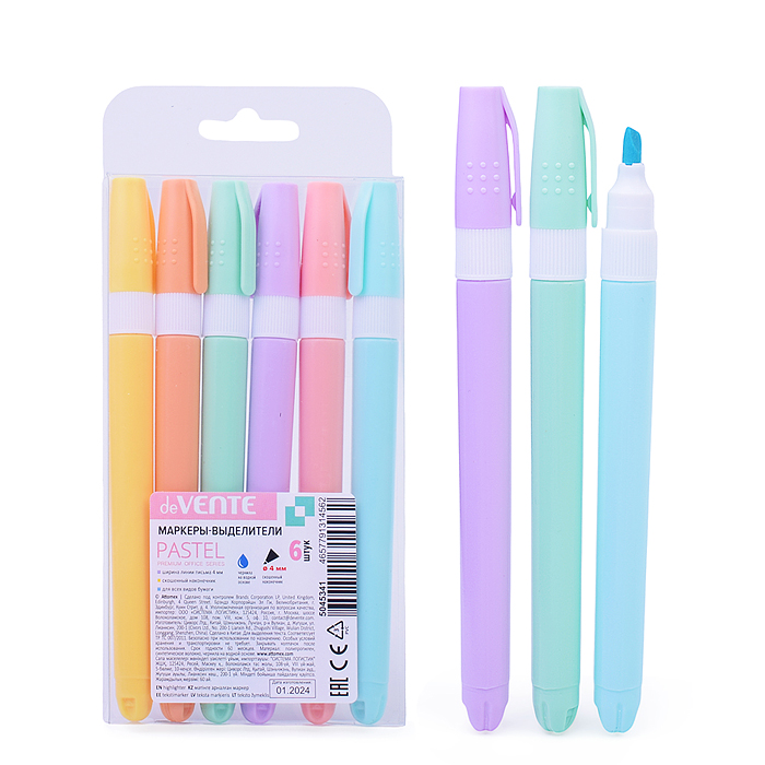 Набор маркеров-выделителей "Pastel" (06 цв - желт, зел, оранж, роз, сирен, голуб) 