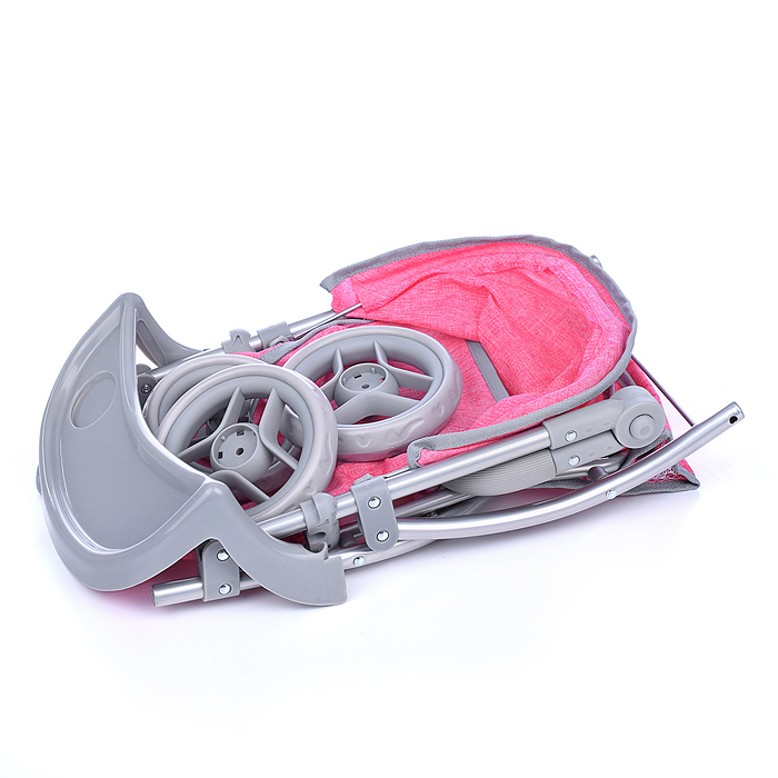 Фото к товару Коляска для кукол 9377B-T, 3-х колесная, металлическая, складная, прогулочная с козырьком, с корзин Коляска для кукол 9377B-T, 3-х колесная, металлическая, складная, прогулочная с козырьком, с корзин