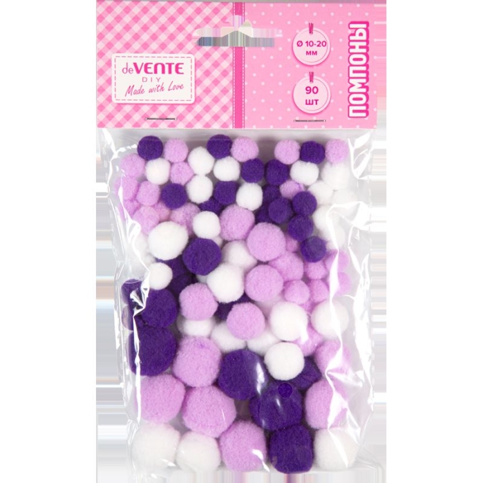 Набор помпонов для творчества "DIY" 90 шт, ассорти размеров и цветов 
