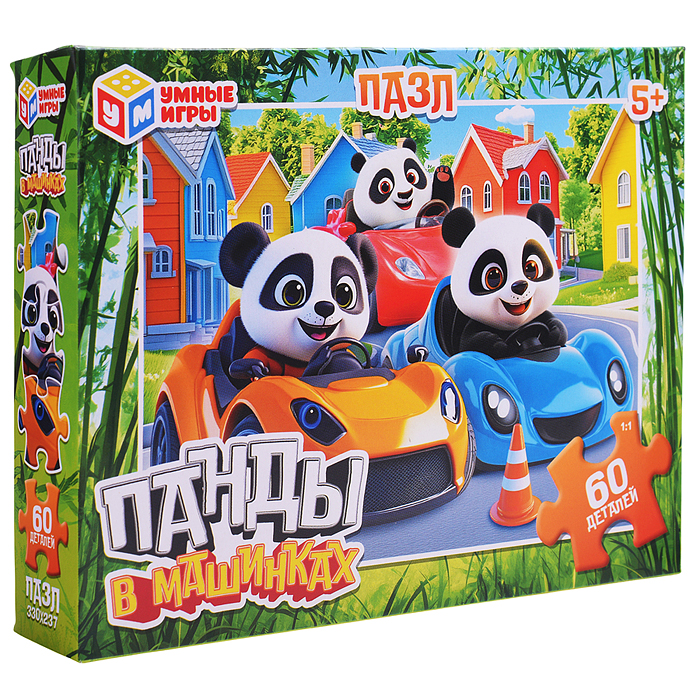 Пазлы 60 "Панды в машинках"
